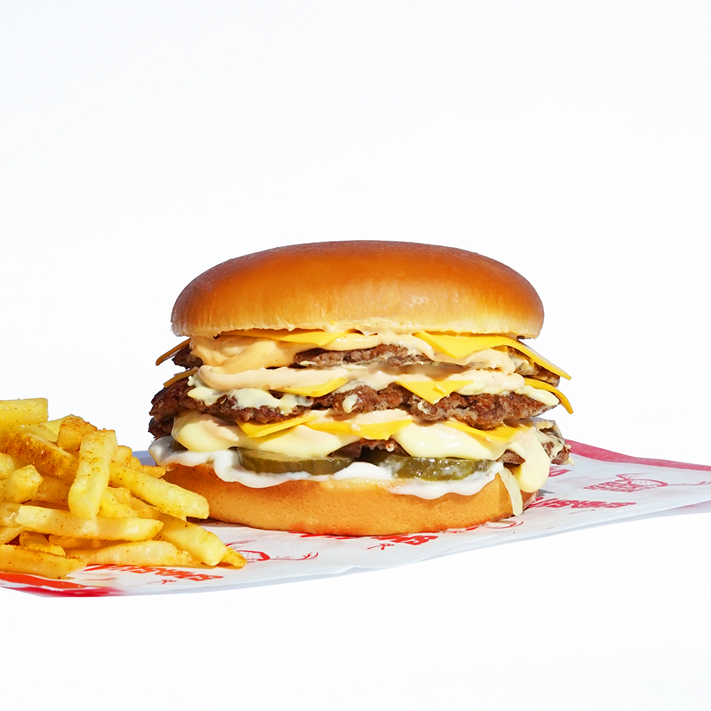 Burger the american style triple . Fries