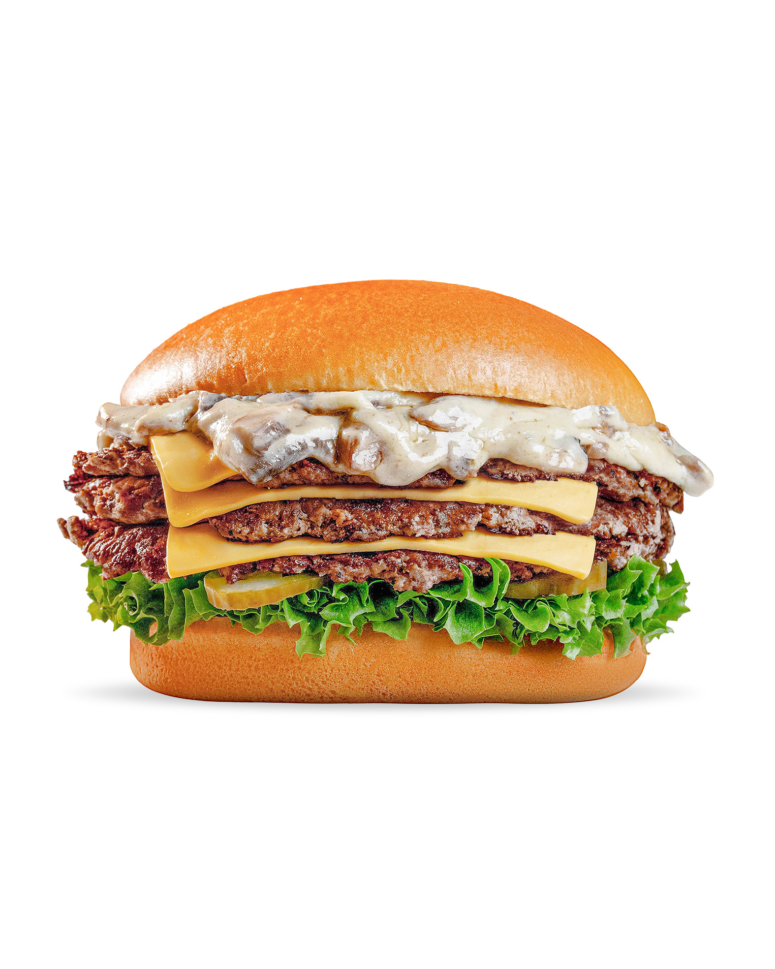 Burger mushroom cheese delight . fries